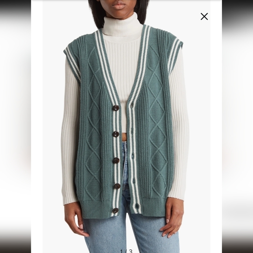 NWOT BP Nordstrom Women's's Green Oversized Cable Knit Sweater Vest_Med
